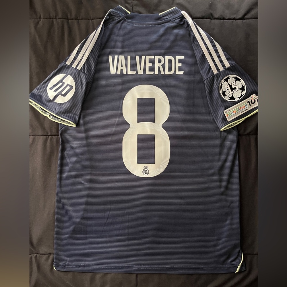 Valverde #8 Madrid UCL Away Soccer Jersey Navy Black Fede